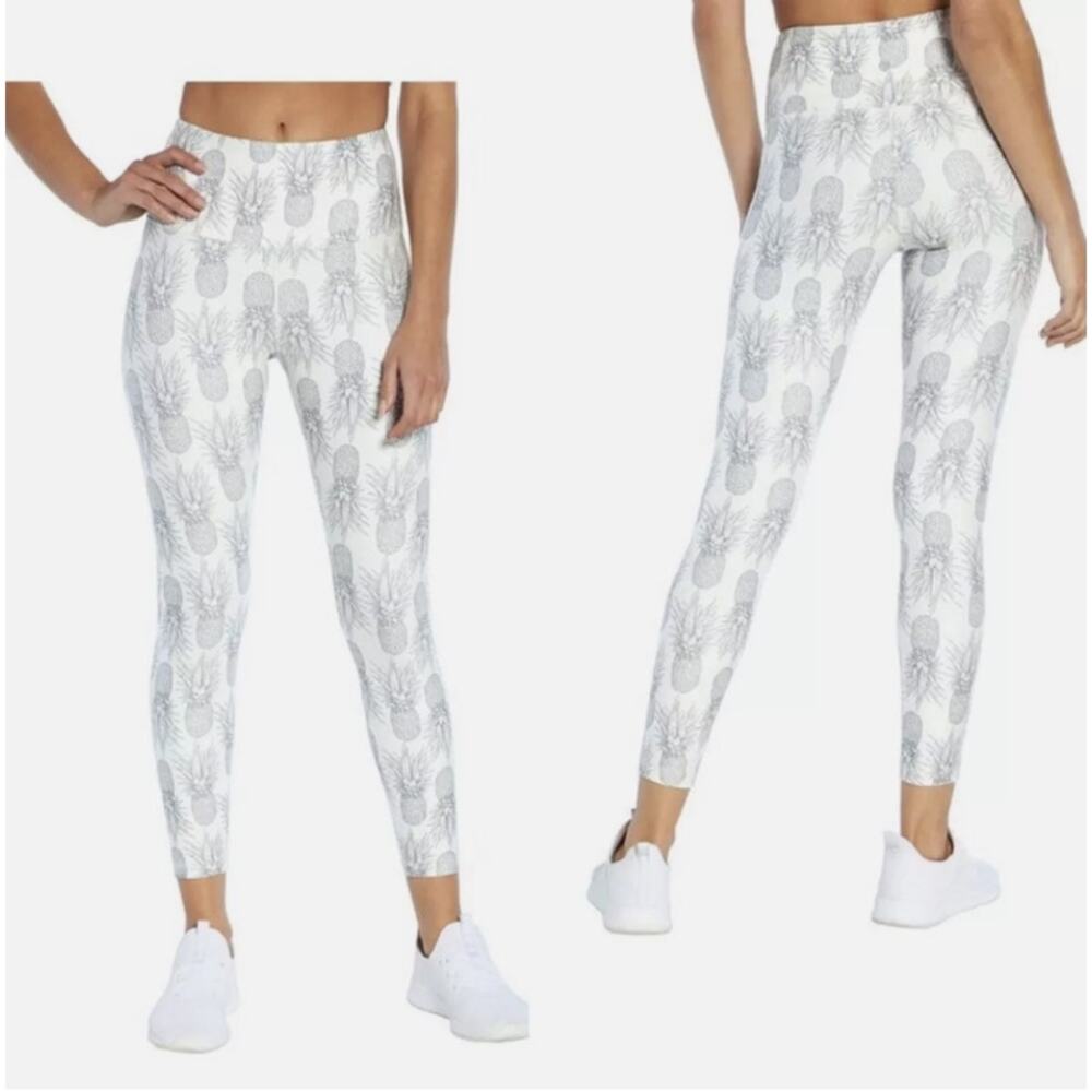 NWT Wildfox Pineapple Leggings Ankle Crop WLL1548T Womens Size Medium White Gray